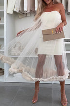 Casual Solid Color Without Belt Mesh Strapless Mesh Dresses(No belt)