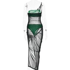 Drawstring mesh one shoulder 3 piece tube short pant set  | Festival Outfits Women