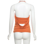 Halter beaded solid backless square neck top  | Festival Outfits Women