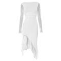 Long sleeve mesh patchwork ruffle midi dress  | Festival Outfits Women