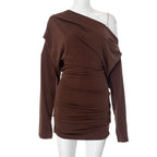 One shoulder long sleeve ruched mini dress  | Festival Outfits Women