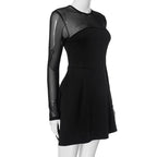 Long sleeve mesh patchwork button mini dress  | Festival Outfits Women