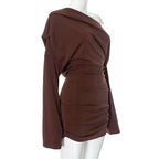One shoulder long sleeve ruched mini dress  | Festival Outfits Women
