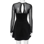Long sleeve mesh patchwork button mini dress  | Festival Outfits Women