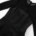 Long sleeve mesh patchwork button mini dress  | Festival Outfits Women