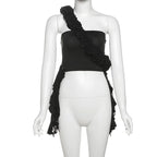 One shoulder irregular ruched ruffle top  | Festival Outfits Women