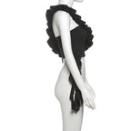 One shoulder irregular ruched ruffle top  | Festival Outfits Women