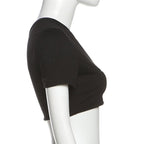 Short sleeve one shoulder letter pattern top  | Festival Outfits Women