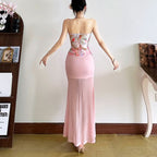 Print zip-up backless contrast tube top  | Festival Outfits Women