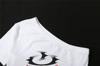 Short sleeve one shoulder letter pattern top  | Festival Outfits Women