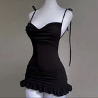 Cowl neck backless ruffle self tie cami mini dress  | Festival Outfits Women