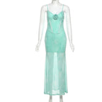 Flower applique contrast lace hem cami maxi dress  | Festival Outfits Women