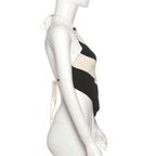 Halter striped self tie backless top  | Festival Outfits Women