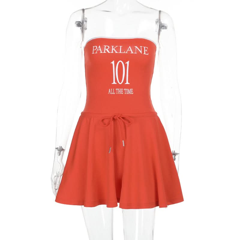 Self tie letter pattern backless tube mini dress  | Festival Outfits Women