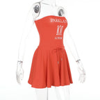 Self tie letter pattern backless tube mini dress  | Festival Outfits Women
