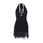 Halter self tie deep v neck slit ruched mini dress  | Festival Outfits Women