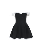 Off shoulder zip-up contrast tube mini dress  | Festival Outfits Women