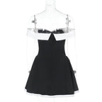 Off shoulder zip-up contrast tube mini dress  | Festival Outfits Women