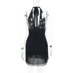 Halter self tie deep v neck slit ruched mini dress  | Festival Outfits Women