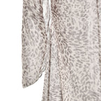 Leopard print long sleeve one shoulder chiffon maxi dress  | Festival Outfits Women