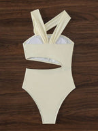 Irregular flower applique hollow out one piece swimwear
