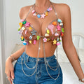 Metal chain halter hollow out star applique cut out top  | Festival Outfits Women