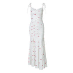 Drawstring slit ruched print cami maxi dress  | Festival Outfits Women