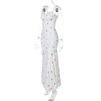 Drawstring slit ruched print cami maxi dress  | Festival Outfits Women