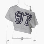 One shoulder "97" print top  | Festival Outfits Women