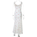 Drawstring slit ruched print cami maxi dress  | Festival Outfits Women