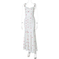 Drawstring slit ruched print cami maxi dress  | Festival Outfits Women