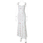 Drawstring slit ruched print cami maxi dress  | Festival Outfits Women