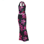 Halter self tie u neck flower print maxi skirt set  | Festival Outfits Women