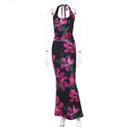 Halter self tie u neck flower print maxi skirt set  | Festival Outfits Women