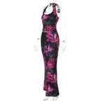 Halter self tie u neck flower print maxi skirt set  | Festival Outfits Women