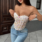 Sweetheart neck flower applique corset lace up top  | Festival Outfits Women