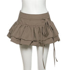 Zip-up ruched A line self tie solid mini skirt  | Festival Outfits Women