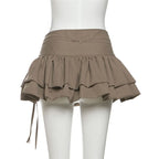 Zip-up ruched A line self tie solid mini skirt  | Festival Outfits Women