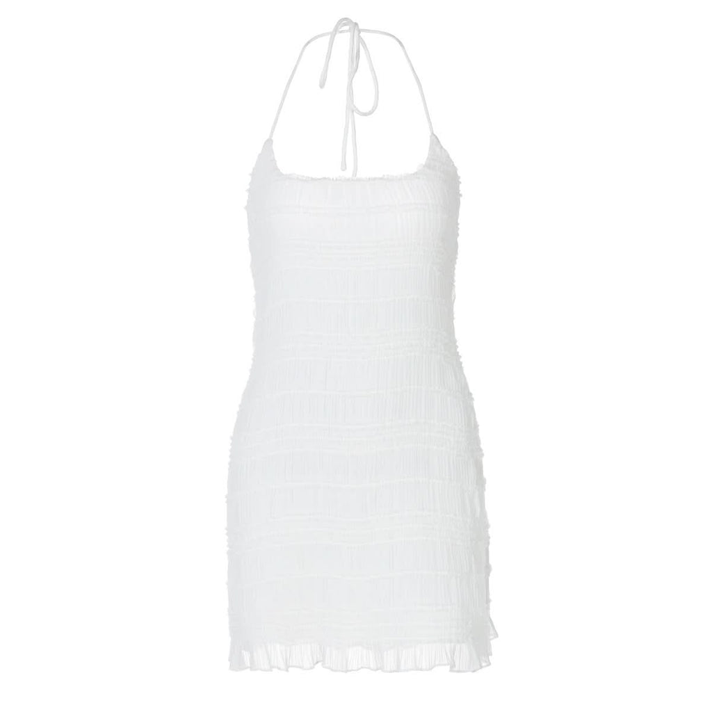 Halter u neck ruched ruffle mini dress  | Festival Outfits Women
