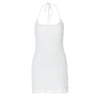 Halter u neck ruched ruffle mini dress  | Festival Outfits Women