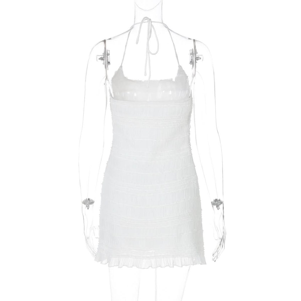 Halter u neck ruched ruffle mini dress  | Festival Outfits Women