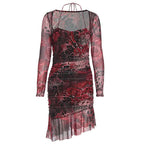 Long sleeve contrast mesh ruffle mini dress  | Festival Outfits Women