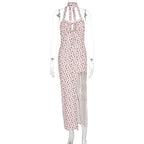 Halter flower print high slit maxi dress  | Festival Outfits Women