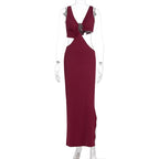 V neck hollow out o ring slit cut out maxi dress  | Festival Outfits Women
