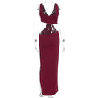 V neck hollow out o ring slit cut out maxi dress  | Festival Outfits Women