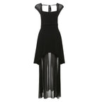 Mesh square neck self tie backless maxi dress  | Festival Outfits Women