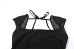Mesh square neck self tie backless maxi dress  | Festival Outfits Women