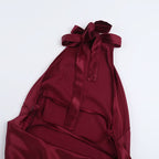 Satin halter backless solid maxi dress  | Festival Outfits Women