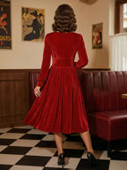 Vintage Glamour Dress 1950s Black Long Sleeves Square Neck Rockabilly Dress