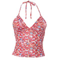 Halter self tie v neck print backless top  | Festival Outfits Women